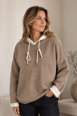 Cajsa - Stickad hoodie - Taupe - One Size