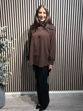 Lina - Blus med smock i ärmslut - Brun - One Size
