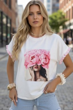 T-shirt med volangärm rosa
