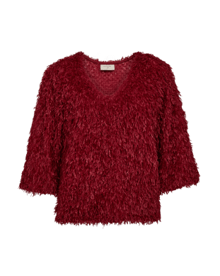 Nola - V-ringad topp med fjädrar - Röd